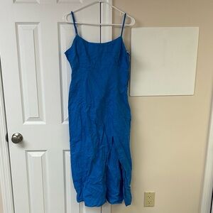 Zara Vibrant Blue Linen Blend Maxi Dress